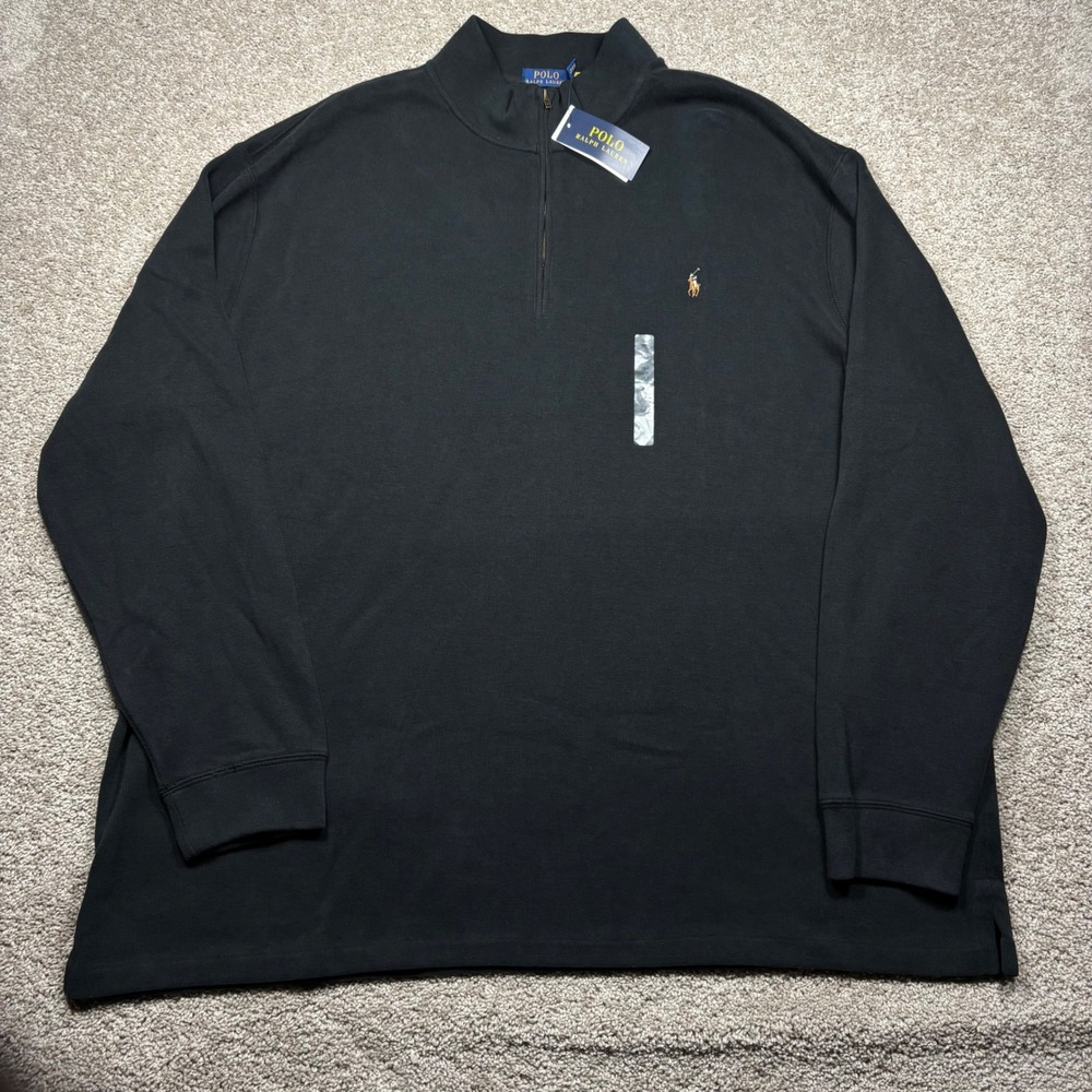 Polo Ralph Lauren Mens 3XLT Black Cotton Quarter Zip Pullover Mock Neck Sweater